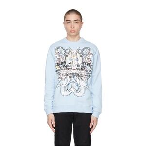 Burberry Light Blue French Terry Crewneck Graphic Print Montage Sweater - Sz M